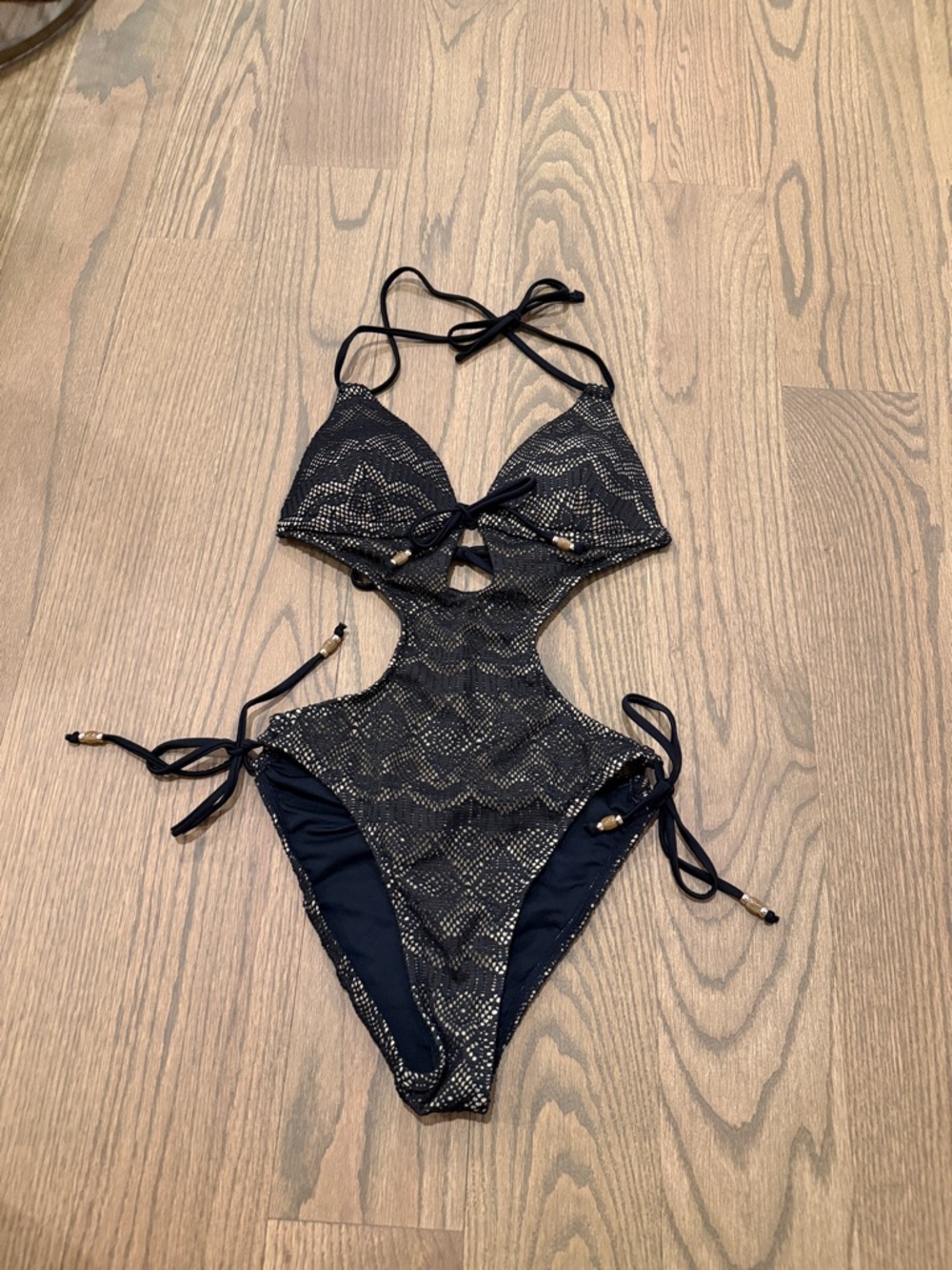 Cupshe Black Lace-Effect Cutout One-Piece Swimsuit